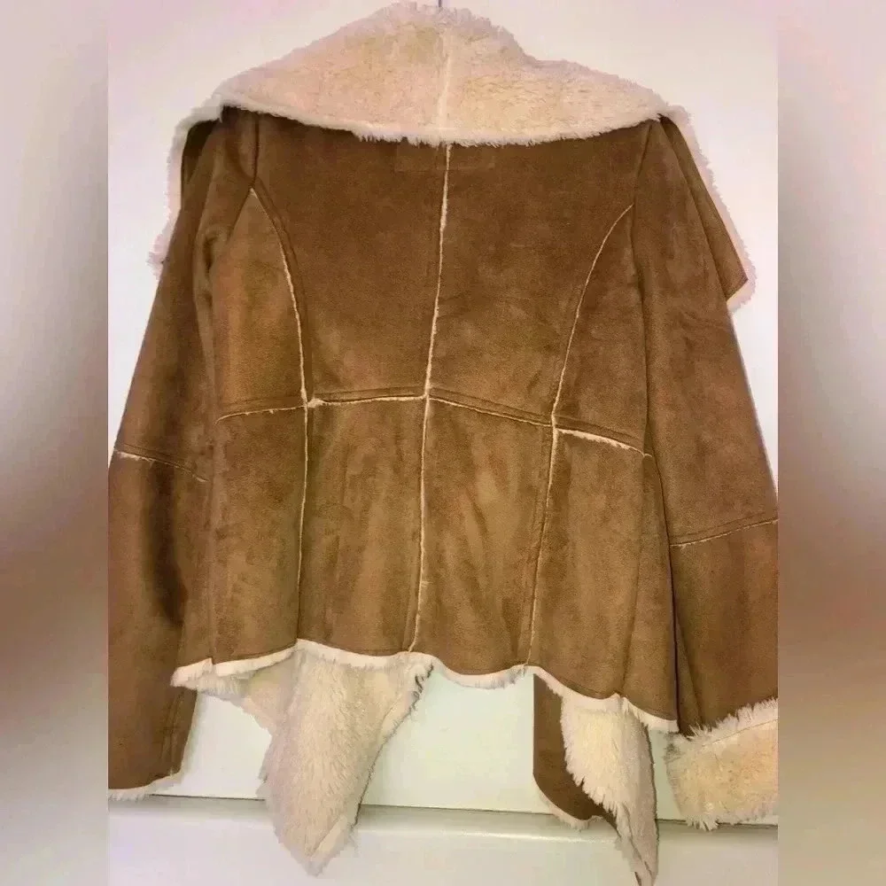 B Hip by Me Jane faux suede shearling waterfall jacket Sz M - Picture 3 of 10